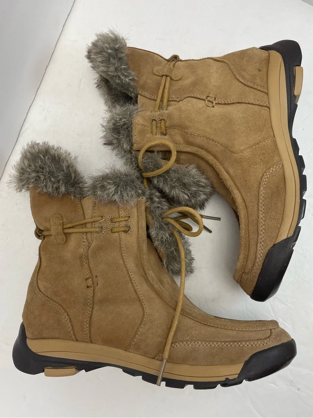 Lands End 7.5B Suede Faux Fur Lined Snow Boots